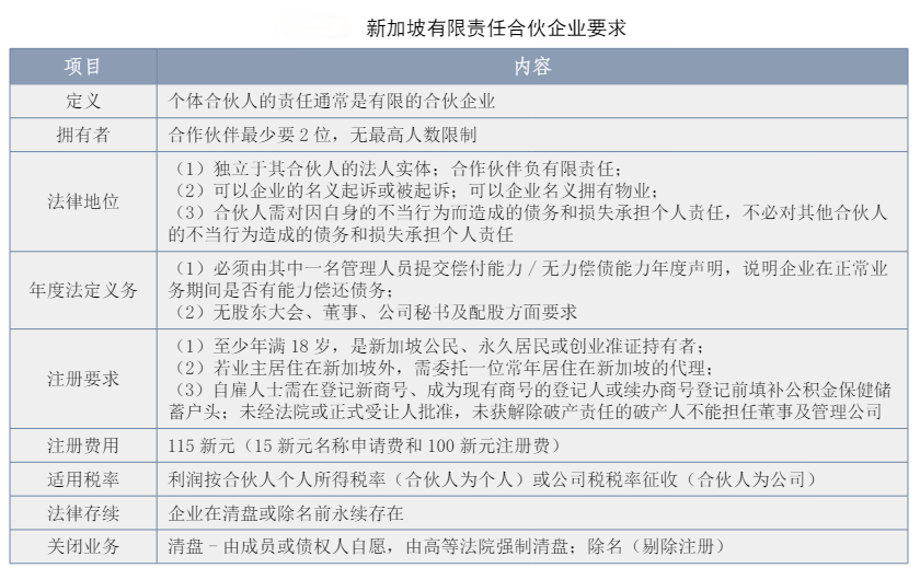 新加坡有限责任合伙企业要求